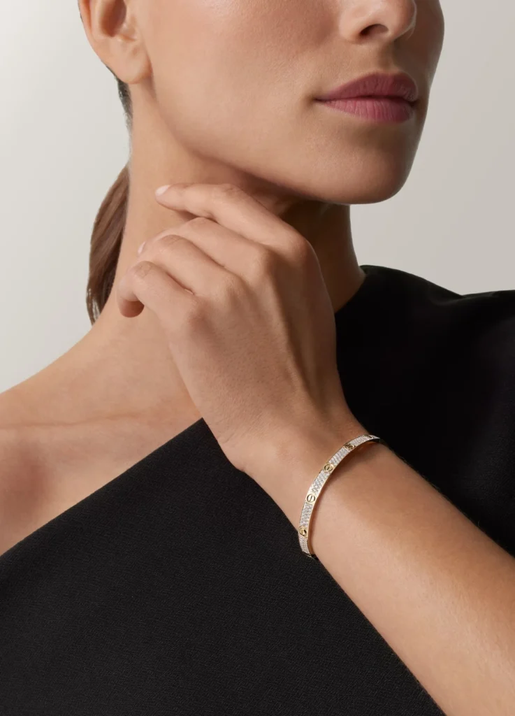 Cartier LOVE bracelet, medium model, paved, Yellow Gold