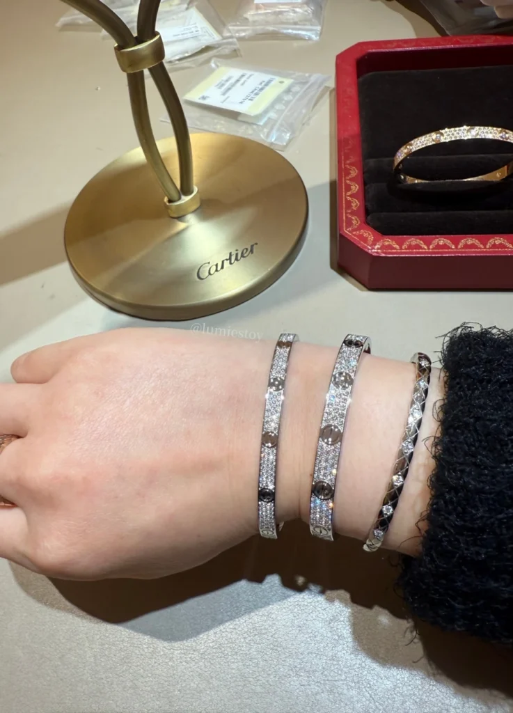 Cartier LOVE bracelet, Medium & Classic model, paved, White Gold