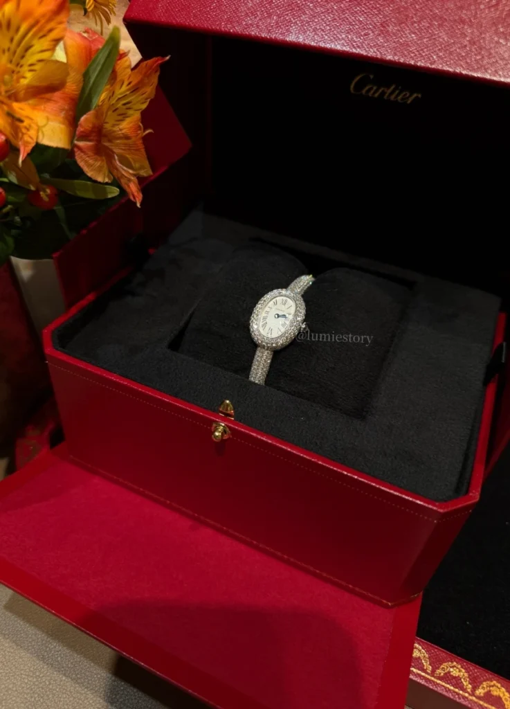 Baignoire watch, mini model, quartz movement. Rhodiumized 18K white gold