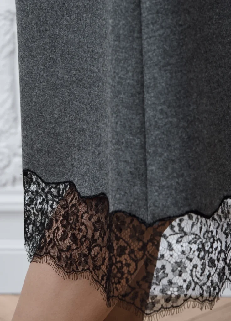 Dior Fall 2026 Gray Flannel Skirt with lace hem detail