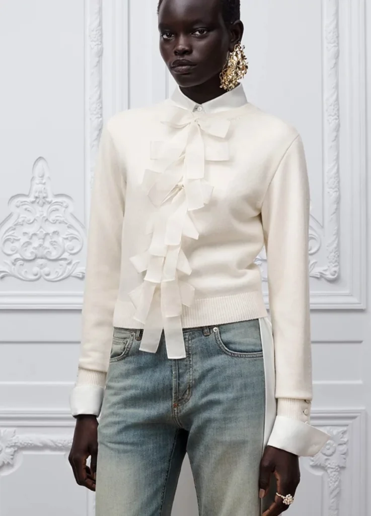 Dior Fall 2026 White Bow Knit with denim styling