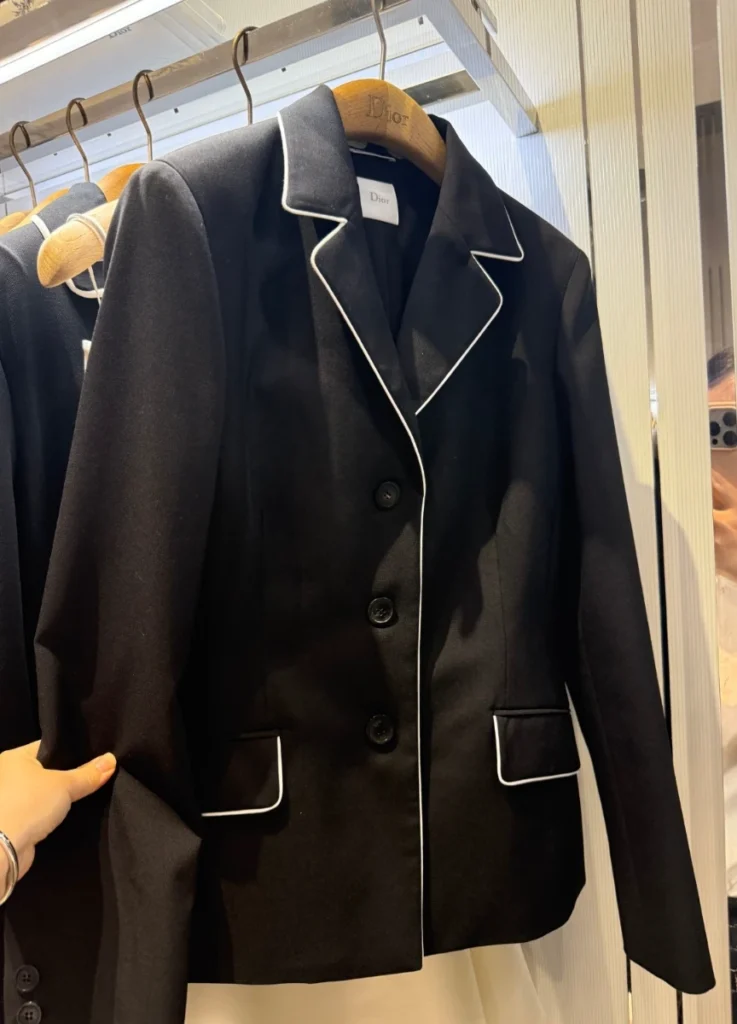 Black Two-Tone Trimmed Bar Jacket with white piping detail