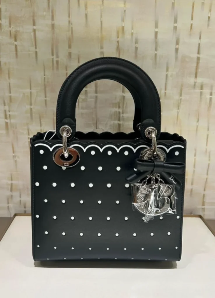 Black Lady Dior with graduated dots and scalloped edge